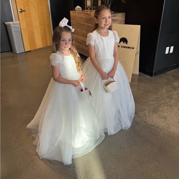 A-line Scoop Floor-Length Lace Tulle Flower Girl Dress 5T - Picture 15 of 16